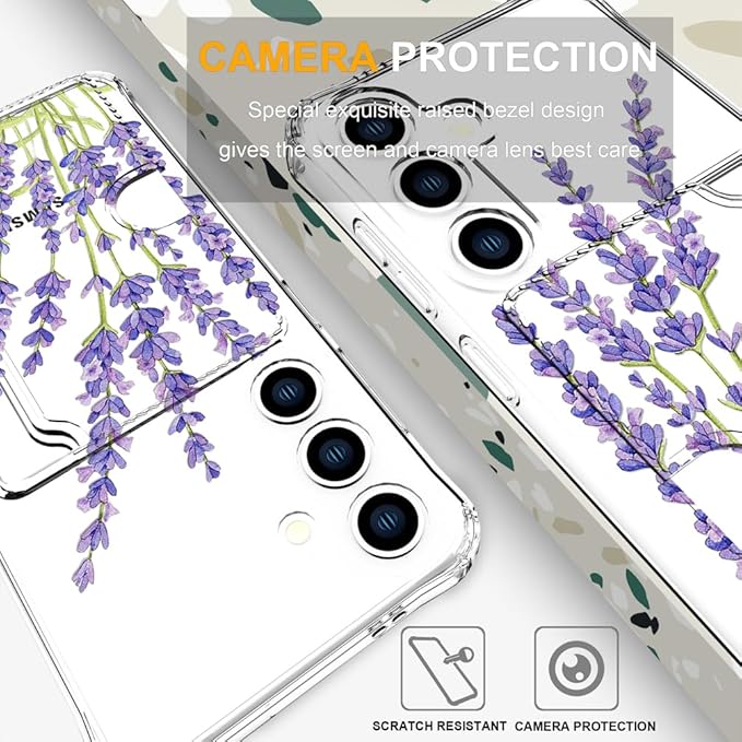 Compatible with Samsung Galaxy S24 / S25 Case Card Holder for Women Cute Design,Wallet Phone Cases Transparent Cool Kawaii Protective (Clear Purple Lavender)