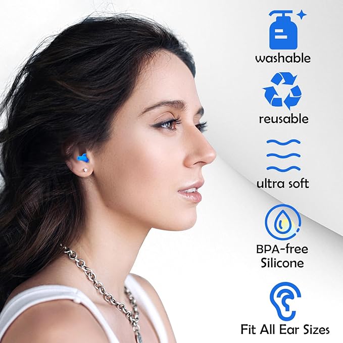 Leffis Ear Plugs for Sleeping Noise Cancelling, 10 Colors 20 Pairs Reusable Soft Silicone Earplugs, Waterproof Hearing Protection for Snoring, Swimming, Concerts, Work and Travel