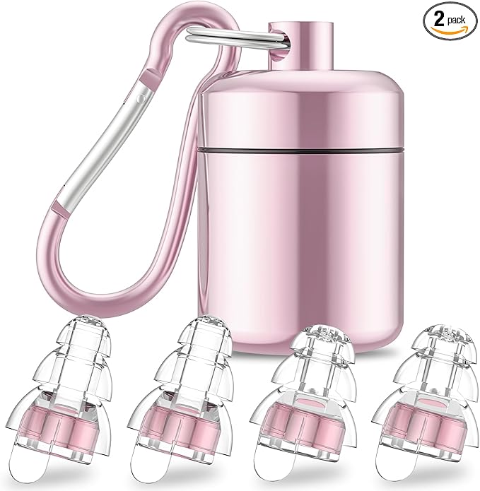 High Fidelity Concert Earplugs for Concerts Musicians，Earplugs for noise reduction，24db Advanced Filter Technology Ear Protection for Music Festivals,DJ's, Nightclub, Drummers - 2 Pairs （Pink）