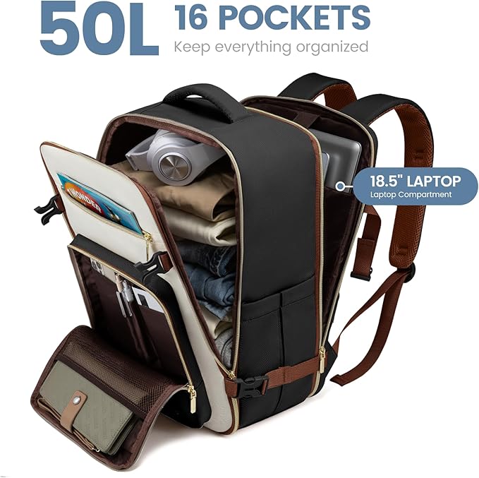 LOVEVOOK Travel Backpack For Women,50L Carry On Backpack Flight Approved,TSA Personal Item Travel Bag Fits 18 Inch Laptop,Business Weekender Overnight Daypack with Toiletry Bag and Cubes