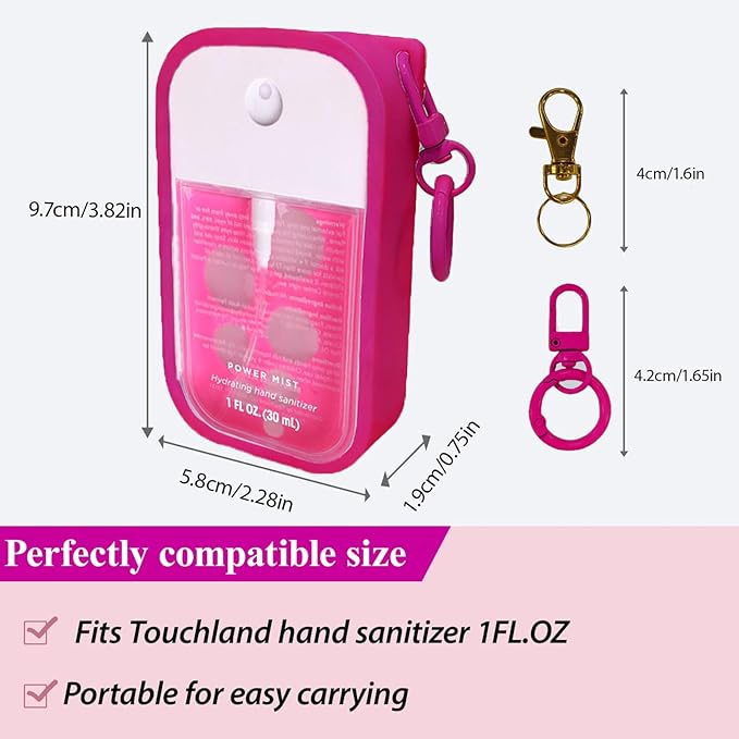 Silicone Case for Touchland Hand Sanitizer Spray 1 fl oz,Protective Case with Dual Keychains and Back Hole Design,Portable Hand Sanitizer Holder Keychain for Daily Outings, Travel & More (Rose Red)