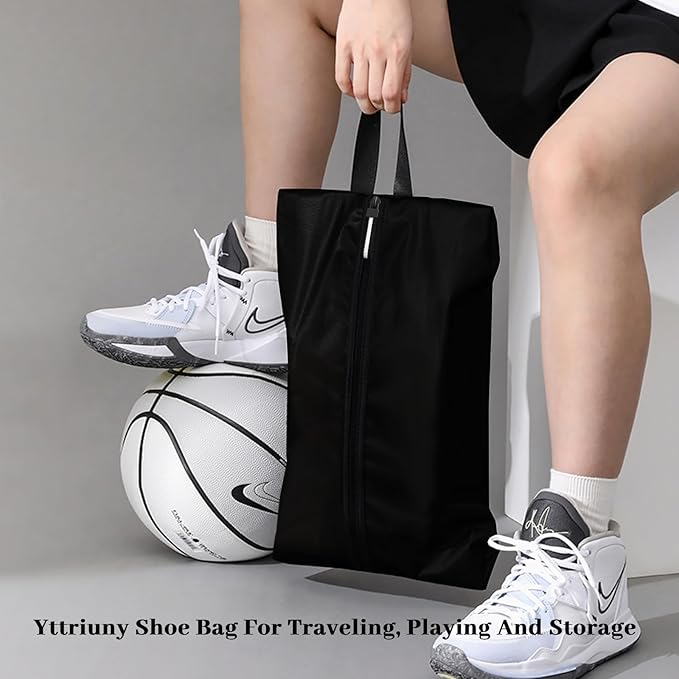Shoe Bag for Travel, Water-Resistant Shoe Pouch for Gym, Odor-Resistant Soccer Cleats Bag with Zipper for Sports Travel Work Men and Women (Black, 2-Pack)