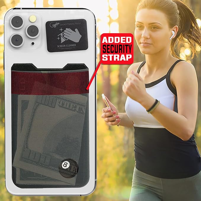 Phone Wallet - Adhesive Card Holder - Cell Phone Pouch - Stick on Lycra Pocket by Gecko - Carry Credit Cards and Cash