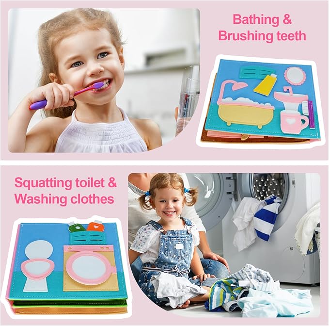 BizyKoady Montessori Felt Busy Book Toddlers Quiet Book Preschool Early Learning Educational Travel Toys for Kids Age 2 3 4 5 6 Years Travel Essentials Daily House Learning Activities Girls