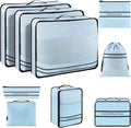 9 Set Packing Cubes Luggage Packing Organizers for Travel Accessories Space Saving Travel Bags for Carry On, Lightweight Mesh Zipper, Clothes, Shoes, Laundry and Shoe Bag, Suitcases (Blue)