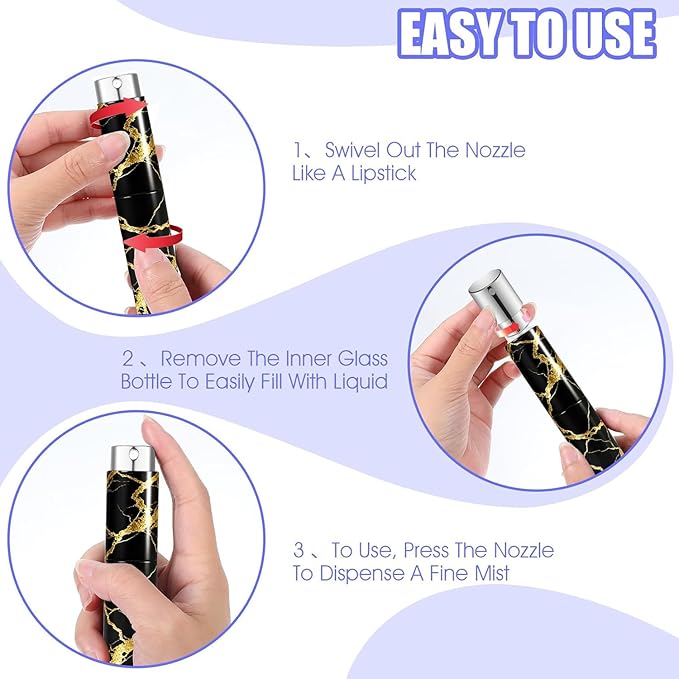 5ml Perfume Atomiser Refillable Bottles Portable Mini Spray Travel Bottle Easy to Refill Empty Atomizer Bottle for Purse Handbag Pocket Luggage,Bright Color (Golden Marble Pattern 1)