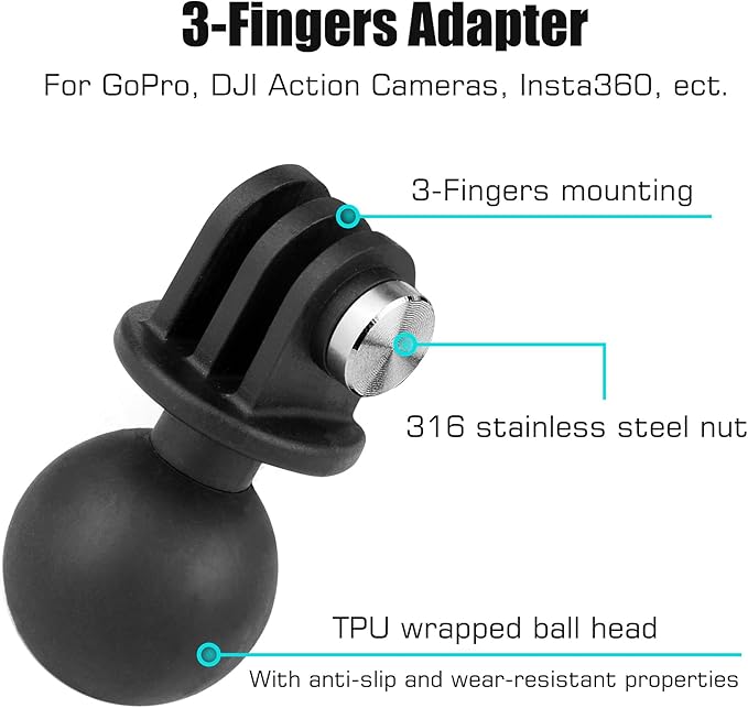 GEPULY 2pcs 1''/25mm Ball Head Mount 1/4"-20 Threaded Stud+Tripod Adapter for Gopro Hero Series/AKASO/Insta360/DJI OSMO Action Camera, Fit RAM Ball Head Mount B Size Double Socket Arm