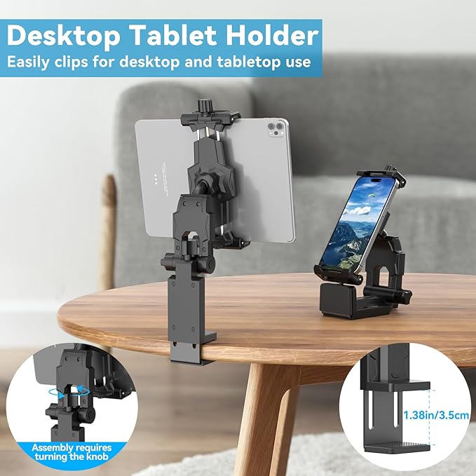 KDD Airplane Tablet Holder Mount, Adjustable Travel Essentials iPad Phone Stand with 360 Degree Rotation, Portable Tesla Model 3/Y Car Headrest Mount Compatible with iPad, Cell Phone