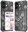 Compatible with iPhone 16 Plus Case Card Holder for Women Cute Design,Wallet Phone Cases Transparent Cool Kawaii Protective (Clear Seamless Abstract Flower)