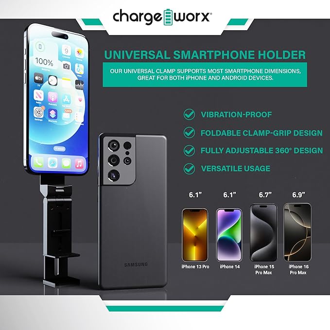 CHARGEWORX Magnetic Phone Holder for Airplane, Foldable Travel Mount with Clamp and 360 Rotation, MagSafe Compatible iPhone 17 Pro Max and Android, Portable Hands Free Desk and Car Mount