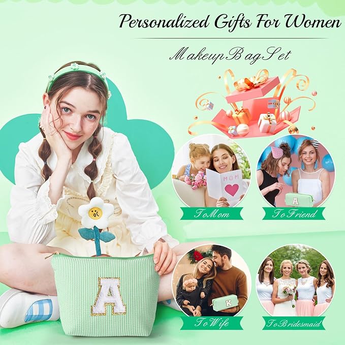 YOOLIFE Gifts - Personalized Mother's Day, Graduation & Birthday Gifts for Women - Monogram Initial Cute Makeup Bag Cosmetic Toiletry Pouch Make Up Case