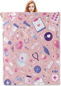Nurse Blanket, Pink Nurse Gifts Flannel Throw Blankets,Soft Warm Lightweight Cozy Plush Nursing Graduation Throws for Bedroom Sofa Office Home Decor Gifts for Women Girls 60"x50"