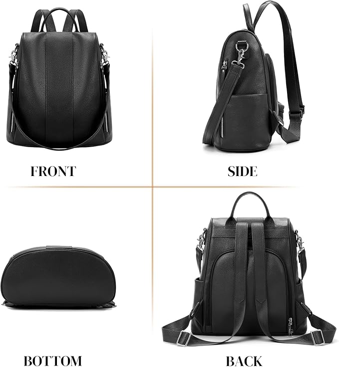 Leather Backpack Purses, Anti-theft Genuine Leather Backpack Bags for Women, Large Capcacity Fashion Convertible Shouler Bags for School Travel Daily