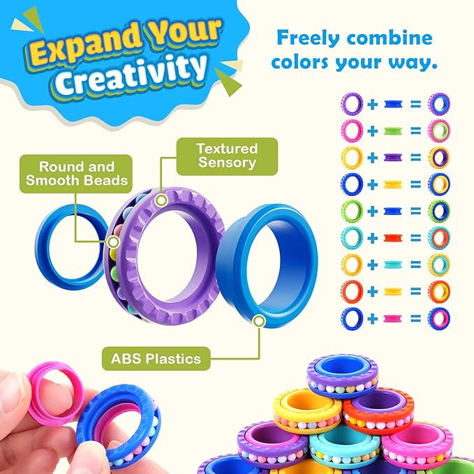 Fidget Toys Sensory Rings for Kids : 9 Pack Multi-Functional Finger Spinner - Fidget Stress Toys for Autism Kids Calming - Small Fidgets for Classroom Prizes - Teens Boys Girls Travel Calm Essentials