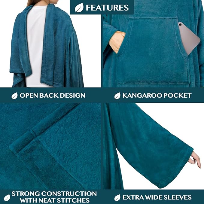 PAVILIA Blanket with Sleeves for Adult Women Men, Soft Warm Wearable Blanket Fleece Wrap Throw, Robe Blanket Gift