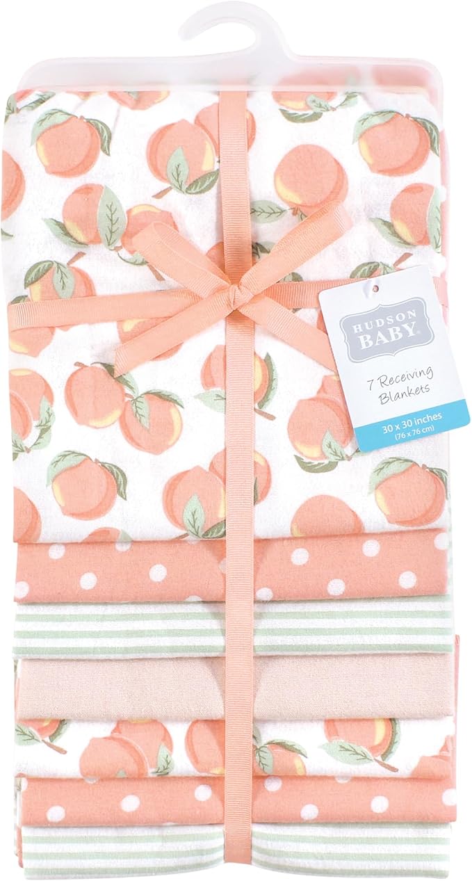 Hudson Baby Unisex Baby Cotton Flannel Receiving Blankets Bundle, Sweet Peach, One Size