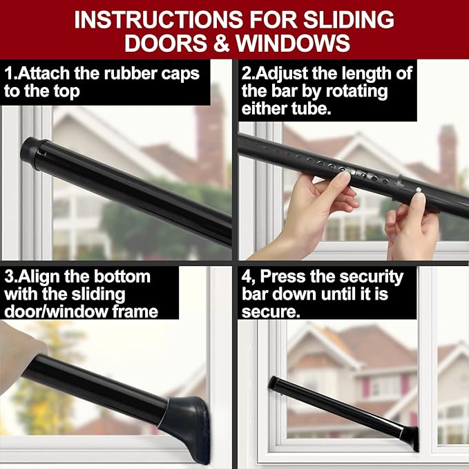 AceMining Upgraded Door Security Bar & Sliding Patio Bar, Heavy Duty Stoppers Adjustable Jammer for Home, Apartment, Travel (1 Pack,Black)