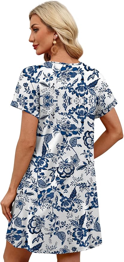 WIHOLL Summer Dresses for Women with Sleeves Midi Dress Button Down Beach Vacation Casual Dresses Fashion Clothing