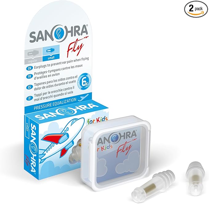 Ear Pain Relief Earplugs for Kids Flying – Reduce Ear Pressure on Airplanes During Takeoff & Landing – Comfortable Reusable Flight Ear Plugs for Children by SANOHRA