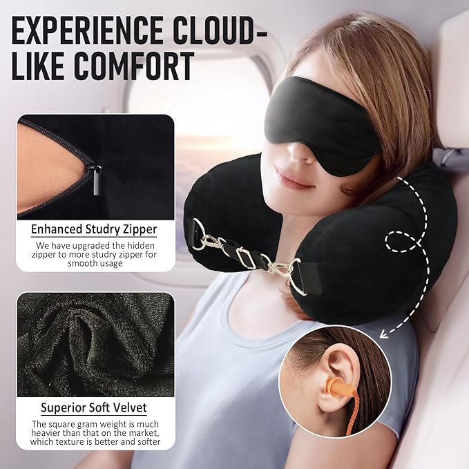 Travel Neck Pillow Stuffable with Clothes, Stuffable Neck Pillow for Travel, Packable Fillable Storage Bag for Airplane, Soft Velvet U Pillow Case Cover