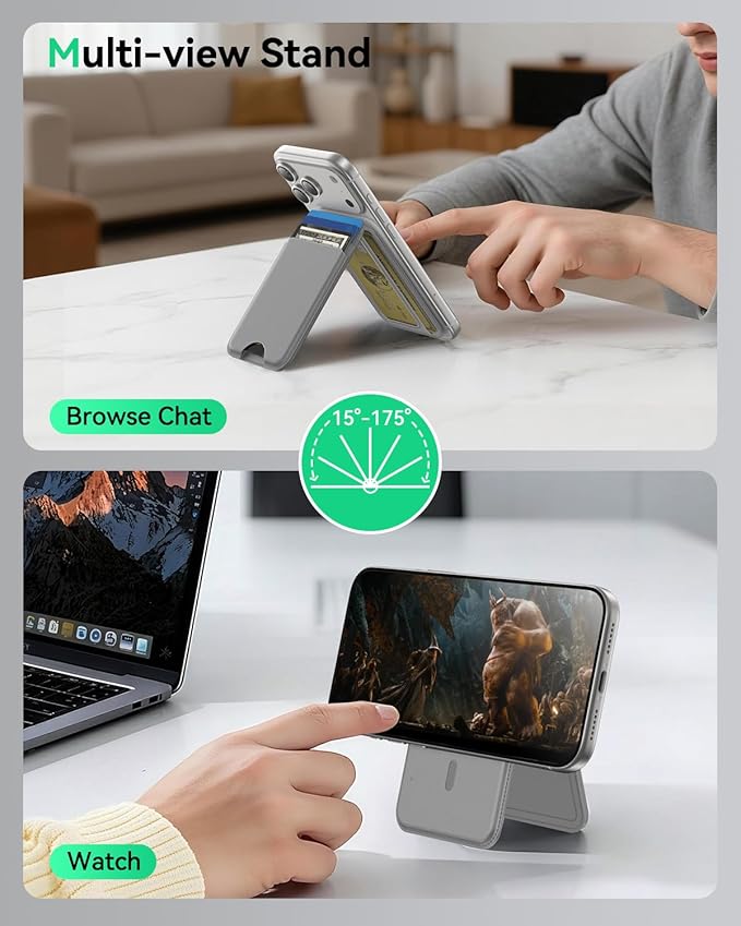 TWZKG for MagSafe Wallet, Works with Apple Find My,5 Card Holder with Stand, Magnetic Phone Wallet for iPhone 17/16/15/14/13/12 Pro Max Plus Air, RFID Blocking Vegan Leather,Dark Grey