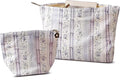 HAPPYHEIDI Makeup Bag Set, Cute Purse Pouch, Purple Floral Cotton, 2-Piece, Zipper Closure, Lightweight