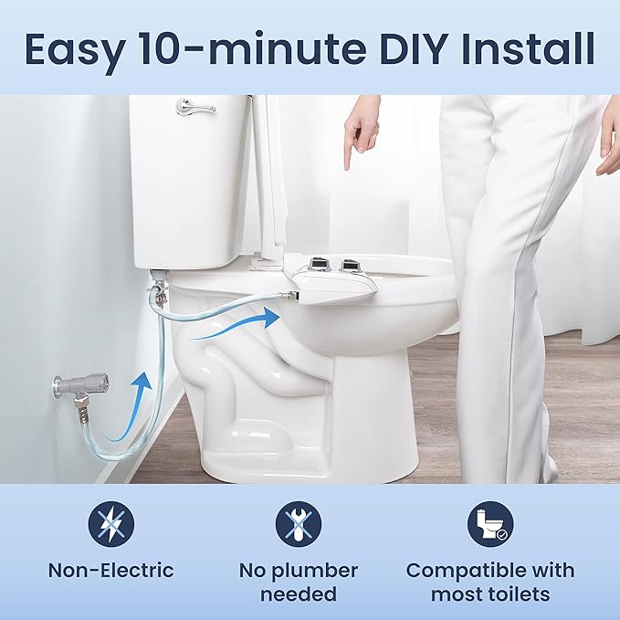 LUXE Bidet NEO 185 Plus - Dual Nozzle, Non-Electric Bidet Attachment for Toilet Seat, Patented Slide-In Install, 360° Self-Clean, EZ-Lift to Clean, Feminine & Rear Wash (Gold)