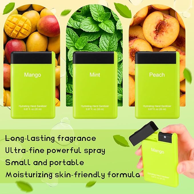 3 Pcs Power Mist Hydrating Hand Sanitizer Spray Bulk Travel Size Hand Sanitizer Pocket 1 oz Rectangular Sliding Design Spray Bottle for Daily Use Mother's Day Teacher Nurse Appreciation Gifts