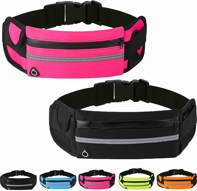 Anti-theft Invisible Waist Bag, Anti-Theft Money Belt Multifunctional Outdoor Sports Waist Bag, for Outdoor Running (Black+Rose Red)