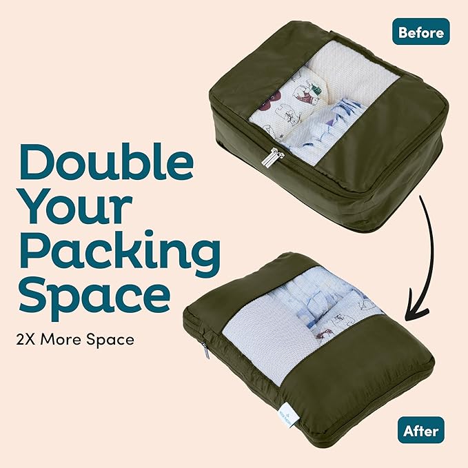 6-Pack Large Compression Packing Cubes for Travel - Lightweight Compression Packing Cube Set, Water-Resistant Luggage Organizer Bags & Suitcase Organizers, Travel Cubes for Carry-On, Checked Luggage