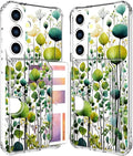 Compatible with Samsung Galaxy S24+ Plus / S25+ Plus Case Card Holder for Women Cute Design,Wallet Phone Cases Transparent Cool Kawaii Protective (Clear Green Flower Leaves Buds)