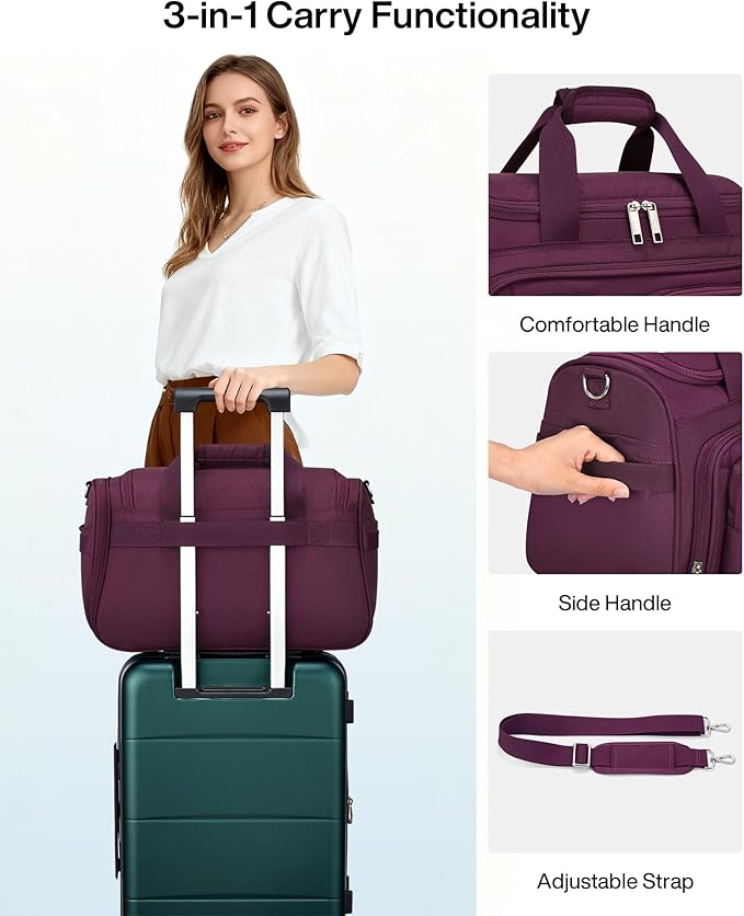 MILADA Underseat Carry On Luggage Bags for Travel Lightweight Foldable Carry On Bags for Airplanes Small Duffle Bag for Men Women TSA Approved Underseat Bag Travel Tote Bags, Purple