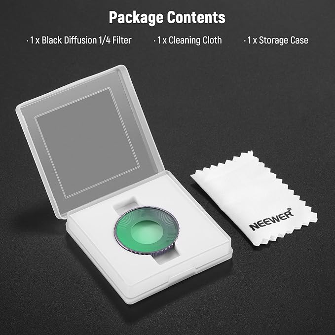 NEEWER Black Diffusion 1/4 Filter Compatible with DJI Osmo Action 5 Pro & 4, Multicoated HD Optical Glass Screw On Soft Dreamy Cinematic Effect Filter, FL-N50
