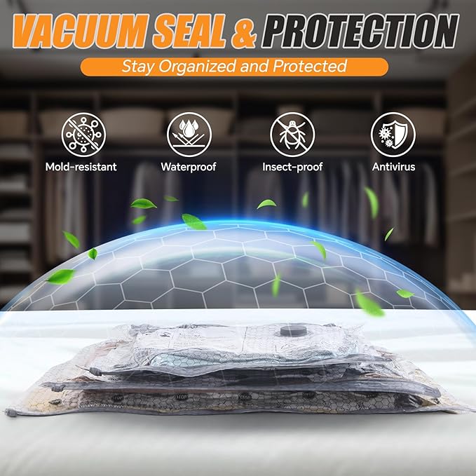 Travel Vacuum Storage Bags with Pump, 9 Pack Carry-on Compression Packing Bags + Portable Electric Pump, 80% Space Saver of Clothes, Vacuum Seal Bags for Clothing Travel Luggage