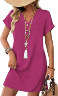 WIHOLL Summer Dresses for Women with Sleeves Midi Dress Button Down Beach Vacation Casual Dresses Fashion Clothing