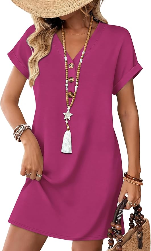 WIHOLL Summer Dresses for Women with Sleeves Midi Dress Button Down Beach Vacation Casual Dresses Fashion Clothing