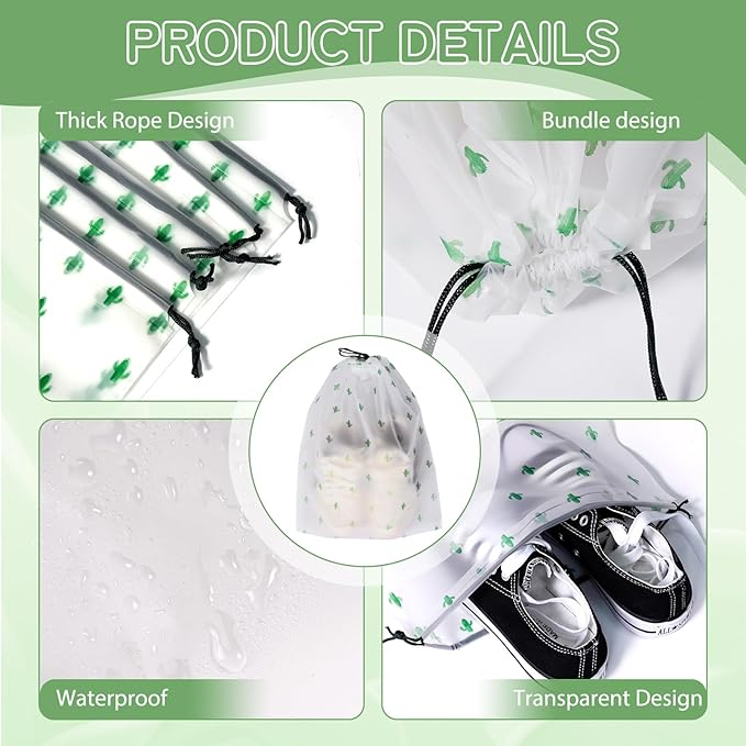Shoe Bags for Travel, 15.7" x 11.8" Travel Shoe Bags for Packing, Large Waterproof Portable Travel Shoe Storage Bags Travel Essentials Women for and Men (5, Cactus)