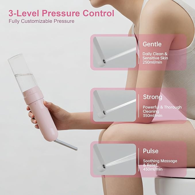 Electric Portable Bidet – Rechargeable Travel Bidet for Women Postpartum Care & Personal Hygiene | with 3 Pressure Modes for Home Travel & Camping (Pink)