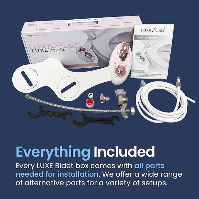 LUXE Bidet NEO 320 - Warm Water, Dual Nozzle, Self-Cleaning, Non-Electric Bidet Attachment for Toilet Seat, Adjustable Water Pressure, Rear & Feminine Wash (Rose Gold)