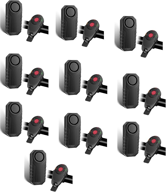 USUPERINK 113dB Bike Alarm, Motorcycle Alarm, Bicycle Alarms with Remote, Moped Alarm System, Car Vibration Sensor Alarm, Universal Strap Fits All Handlebar Sizes, IP65 Waterproof Super Loud, 10Pack