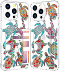 Compatible with iPhone 16 Pro Max Case Card Holder for Women Cute Design,Wallet Phone Cases Transparent Cool Kawaii Protective (Clear Sea Turtles Animal Tribal)