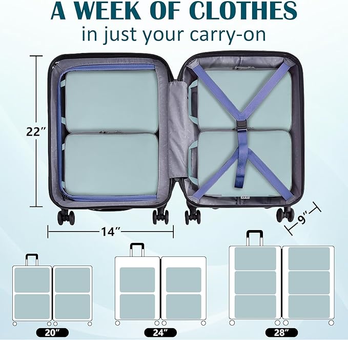 Compression Packing Cubes for Travel Accessories, 2 Set Compression Bags Travel Cubes for Packing Suitcase Luggage Organizer Bags Set, Blue