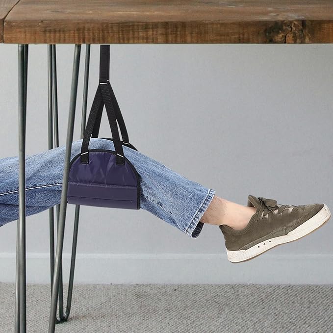 OSALADI Airplane Footrest Hammock Adjustable Portable Foot Sling Under Desk Leg Rest Dark Blue for Travel and Office Use