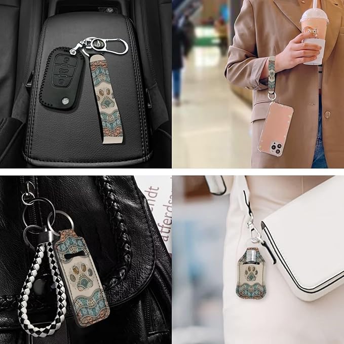 Suobstales 3Pcs Travel Bottles Keychain Holder Set,Travel Bottle Sleeves+Neoprene Chapstick Holders+Lanyard Keychain