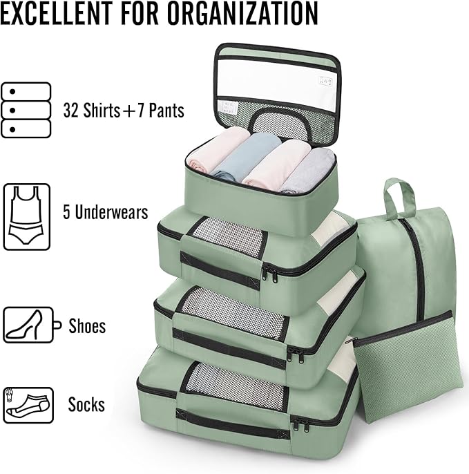 Veken 8 Set Packing Cubes for Travel Essentials, Suitcase Organizer Bags in 4 Sizes, Carry-On Luggage Accessories with Large Laundry Bag & Passport Holder, Must-Have for Airplane, Road Trip & Camping