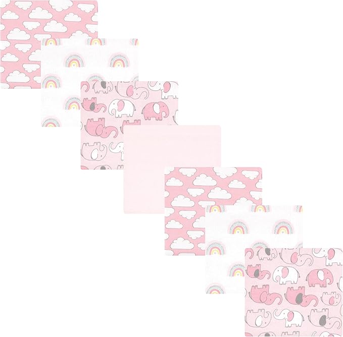 Hudson Baby Unisex Baby Cotton Flannel Receiving Blankets Bundle, Girl New Elephant, One Size