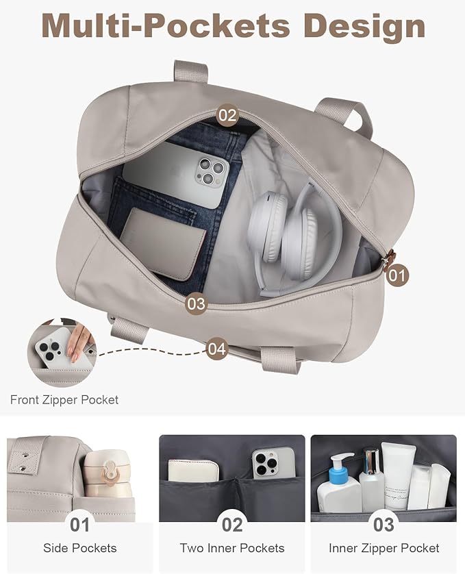Pritent Travel Duffle Bag, Waterproof Weekender Overnight Hospital Bags for Women Men with Toiletry Bag Lightweight Carry on Personal Item Duffle Gym Bag for Travel, Airplanes, Sports