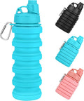 Collapsible Water Bottles 17oz, Reusable BPA Free Silicone Foldable Water Bottle With Carabiner, Lightweight Leakproof Travel Water Bottle for Gym, Traveling, Camping, Hiking, Sports-Blue