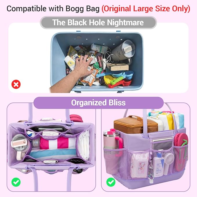 Beach Bag Organizer Insert for Extra Large Bogg Bag Accessories,Xl X Lightweight Wrap Around Inner Outer Liner,18 Pockets,Mesh Zipper Pocket Storage,Organizing L Rubber Eva Tote Bags Organization