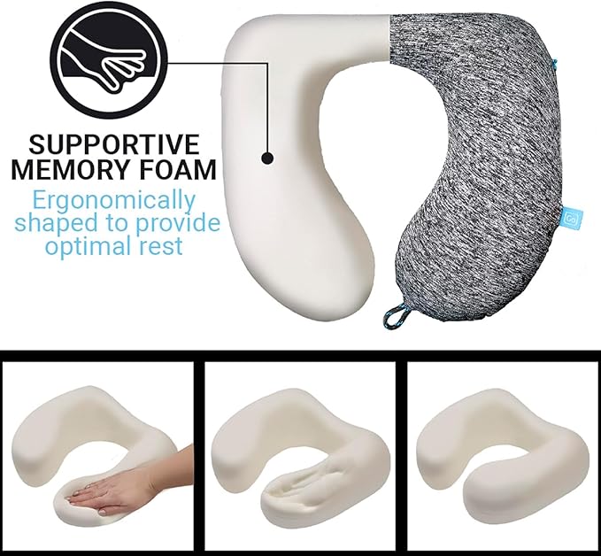 American ZZZ's Comfortable Neck Pillow, Memory Foam Travel Pillow for Uninterrupted Sleep, Ideal for Everyday Commute, Airplane, Bus, Car, and Gaming, Travel Essentials, Made in USA, Blue